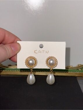 Katin Gold and White Pearl Drop Earrings